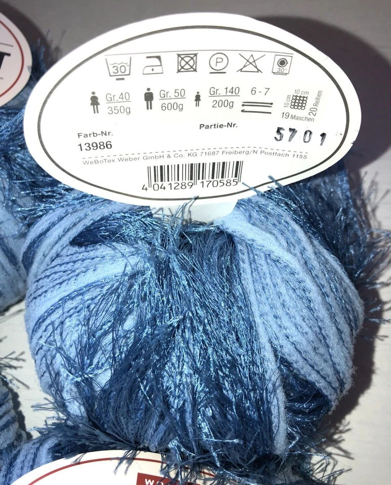 Lot of 9 Skeins SAMBA SOFT by Wolle Rodel Blue Eyelash Yarn 110m/50g each - Image 4 of 4