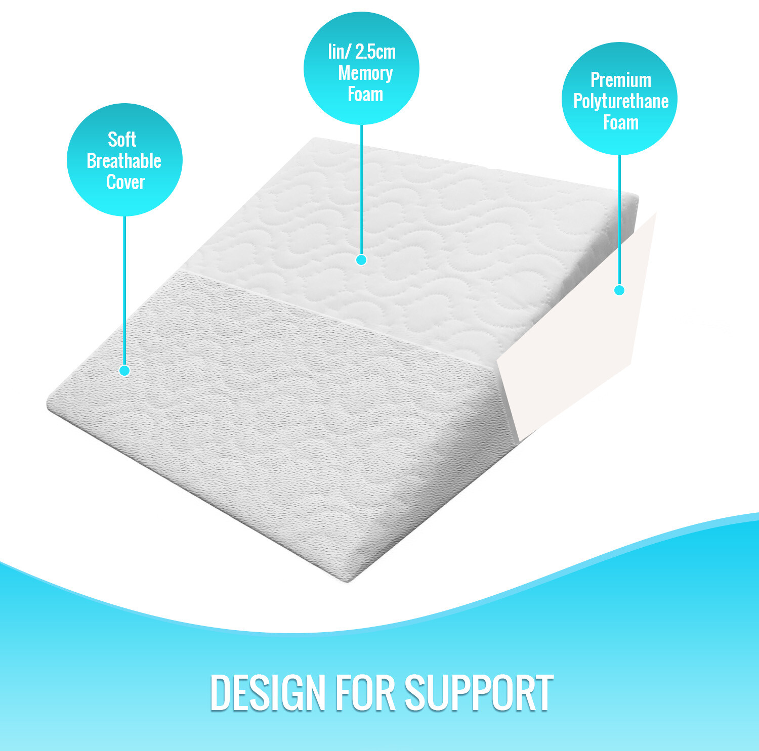 Wedge Pillow Foam Support Bed Wedge Pillow Removable Zip Quilted Cover