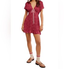 Free People Women Size M Everyone's Favorite Floral  Minidress Earth Red Combo