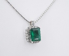 14k Gold Natural Emerald Diamond Halo Pendant Necklace 18" NG1848