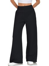 Women's Wide Leg Sweatpants Ribbed High Waist Straight Leg Baggy Lounge Pants...