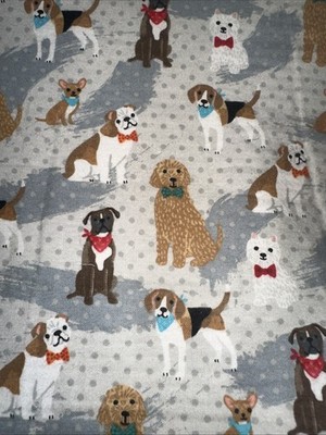 JOANN ''HAPPY HOLIDAY DOGS'' AUF GRAU SUPER KUSCHELWEICHEM FLANELLSTOFF 42''