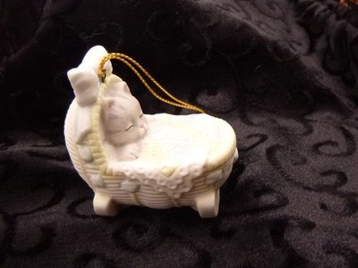 Kitty Cucumber 1989 Sleeping Kitten in a Cradle Ornament Schmid