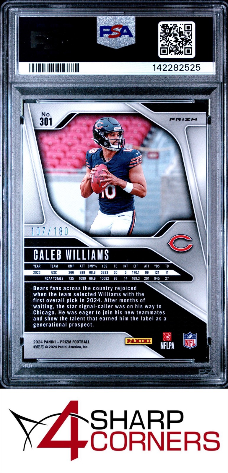 2024 PANINI PRIZM HYPER #301 CALEB WILLIAMS RC BEARS #/180 PSA 8 view 2
