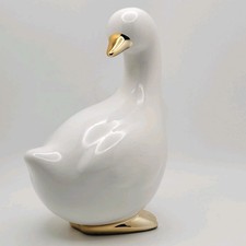 White Ceramic Goose Figurine Gold Beak  Feet Modern Farmhouse Decor