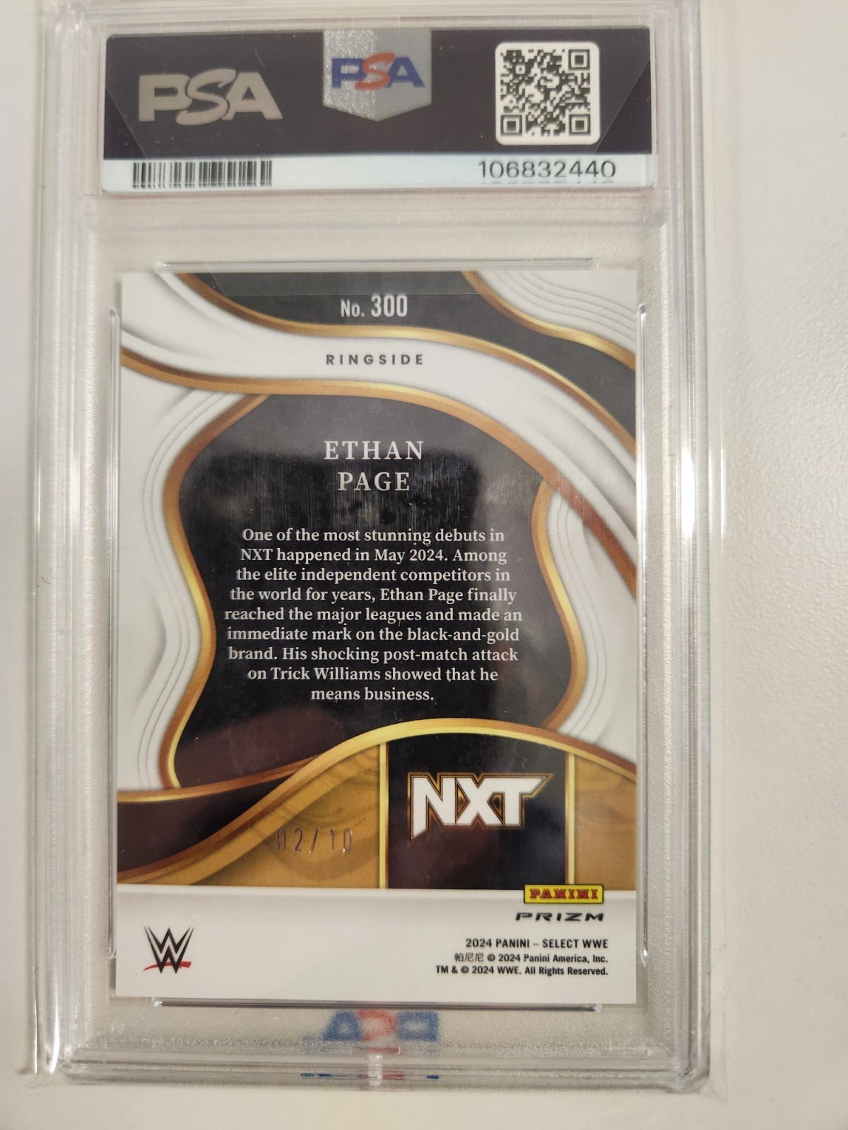 2024 Panini Select WWE #300 Ethan Page Gold Prizm PSA 10 view 2
