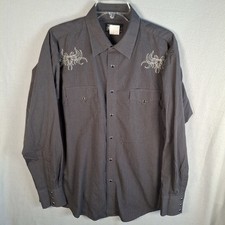 Wrangler Men's XL Western Shirt Gray Dobby Stripe Embroidered Pearl Snap Cowboy