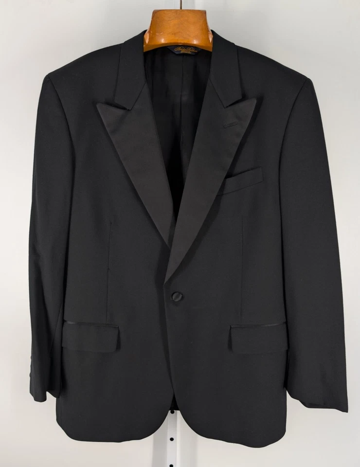 Brooks Brothers MAKERS Peak Lapel Tuxedo 夹克男式 42R 黑色羊毛美国 2000 年代 — 第 2/4 张图片