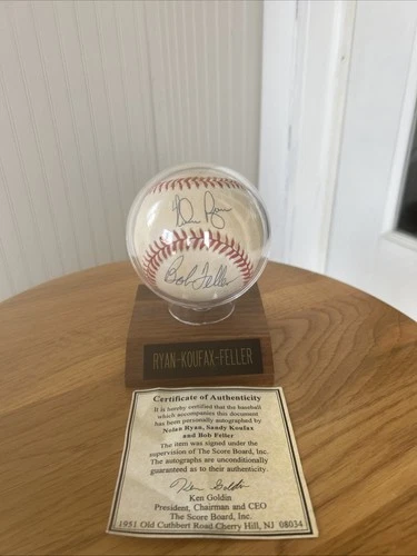 Autographed Baseball with COA Sandy Koufax, Nolan Ryan, Bob Feller