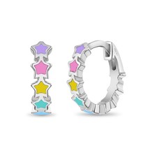 Star 9mm Toddler / Kids Earrings Hoop Enamel - Sterling Silver