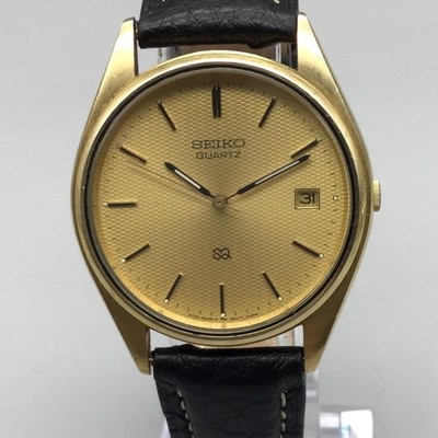 Vintage Seiko Mens Watch 34mm Gold Tone Leather Date 5Y22-8A08 New