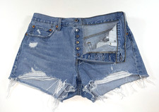 Levi s 501 W32 Denim Women s Shorts High Rise Distressed Button Fly Light Wash