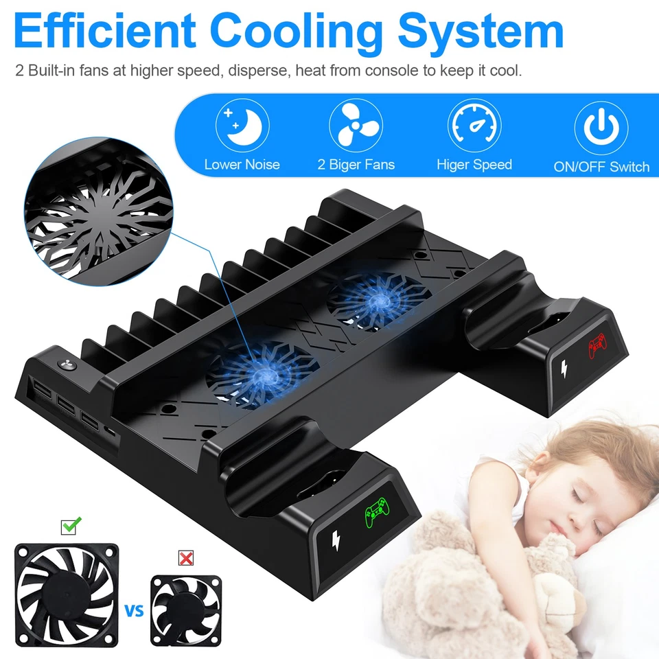 Controle PS4 carregador duplo estação suporte ventilador de refrigeração para PlayStation 4 Slim/Pro - Imagem 4 de 4