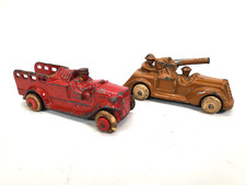 1930s Pair of Barclay WWI Lead U.S. Firetruck and Cannon Car Army Trucks