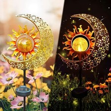 Fairy Garden LED Solar Lights Outdoor Patio Lighting Sun & Moon Stake Ornaments~