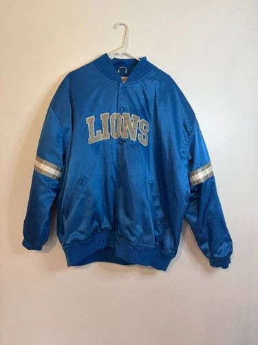 Mitchell & Ness Detroit Lions Satin Full-Snap Bomber Jacket - product listing photo