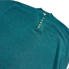 VTG LL Bean Sweater 1980s Henley Pullover Forest Green Made in USA Mens 2X-LONG
