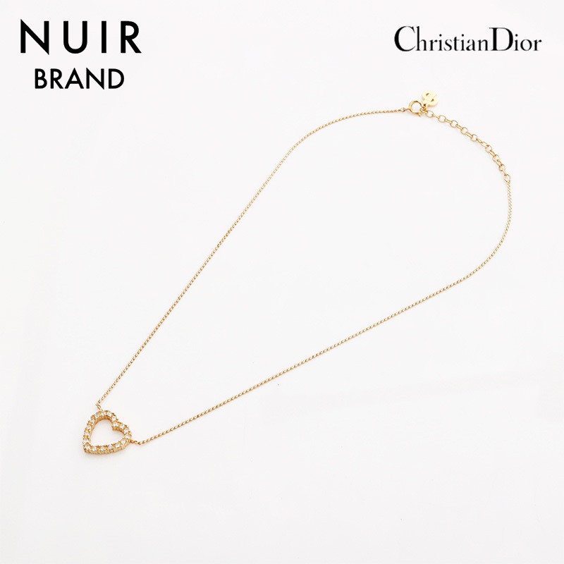 Dior gold-tone rhinestone heart pendant necklace