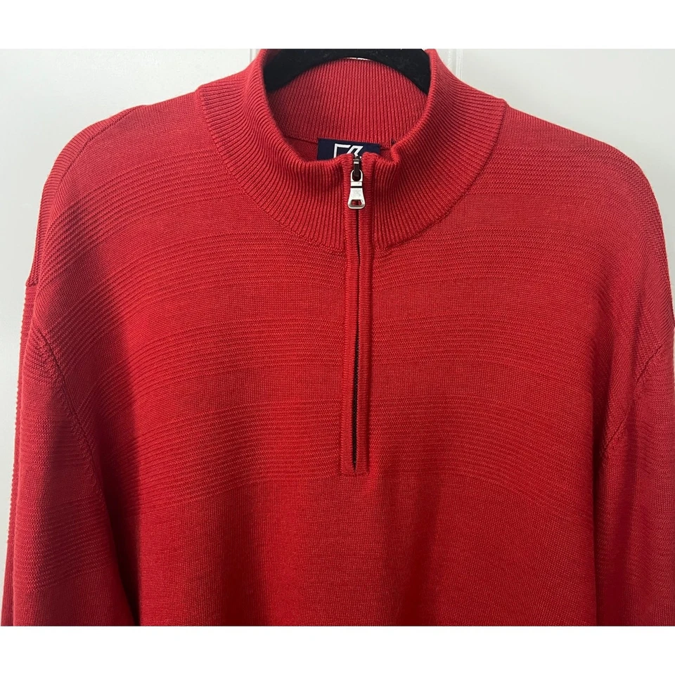 Cutter & Buck Men's 1/2 Zip Merino Wool Blend Sweater Dark Orange Size XL   - Image 3 of 4