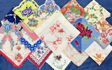 16 Ladies FLORAL Hand Printed Hankies Vtg Lot Roses Daisies Tulips Hand Rolled