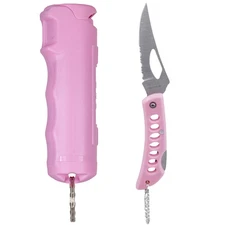 Police Magnum Pink Pepper Spray 1/2oz Flip Top Keychain & Pink Pocket Knife