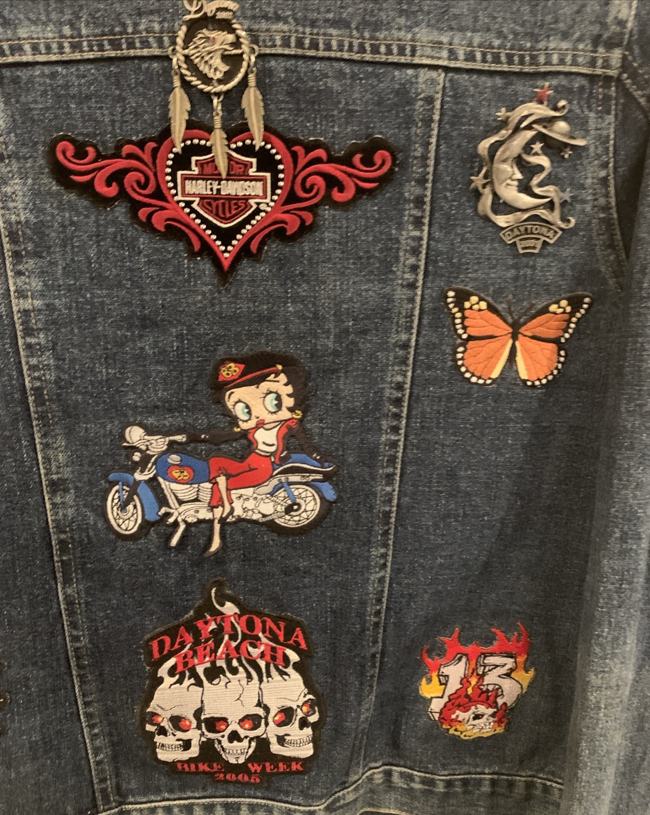 Customized Denim Jacket Biker Patch Pins Harley D… - image 3