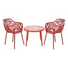 LeisureMod Devon Aluminum 3-Piece Dining Set with Table and 2 Armchairs Red