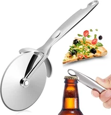 Full Stainless Steel Pizza Wheel Cutter w/ Bottle Opener 3" Blade Thick Beer