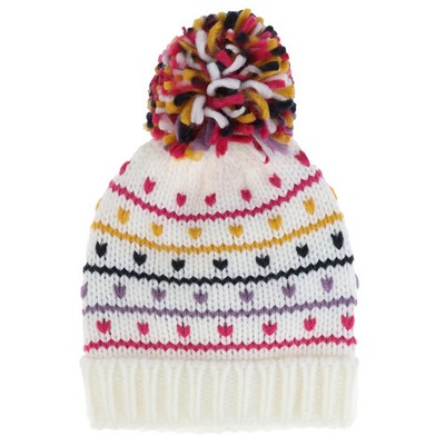 Toddler Hat, Pink, Heart, Pom, Winter Apparel, Baby