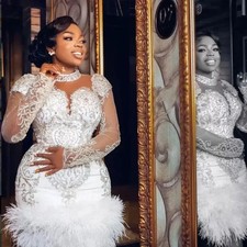 Luxury Short Prom Dresses Beads Crystals Feathers See Through Evening Gowns