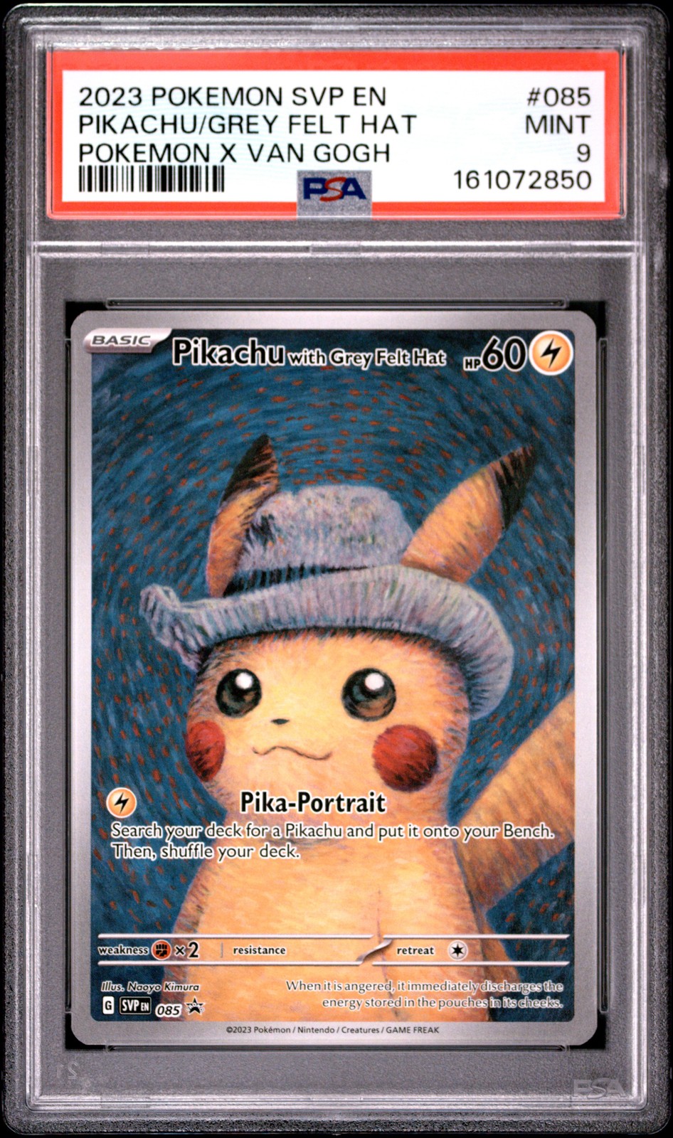 2023 POKEMON SVP EN-SV BLACK STAR PROMO #085 PIKACHU WITH GREY FELT HAT PSA 9