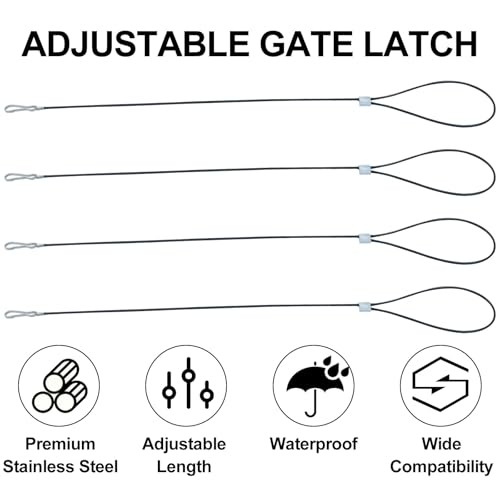 2 Pack Stainless Steel Adjustable Gate Latch - Cable Pull String for ...