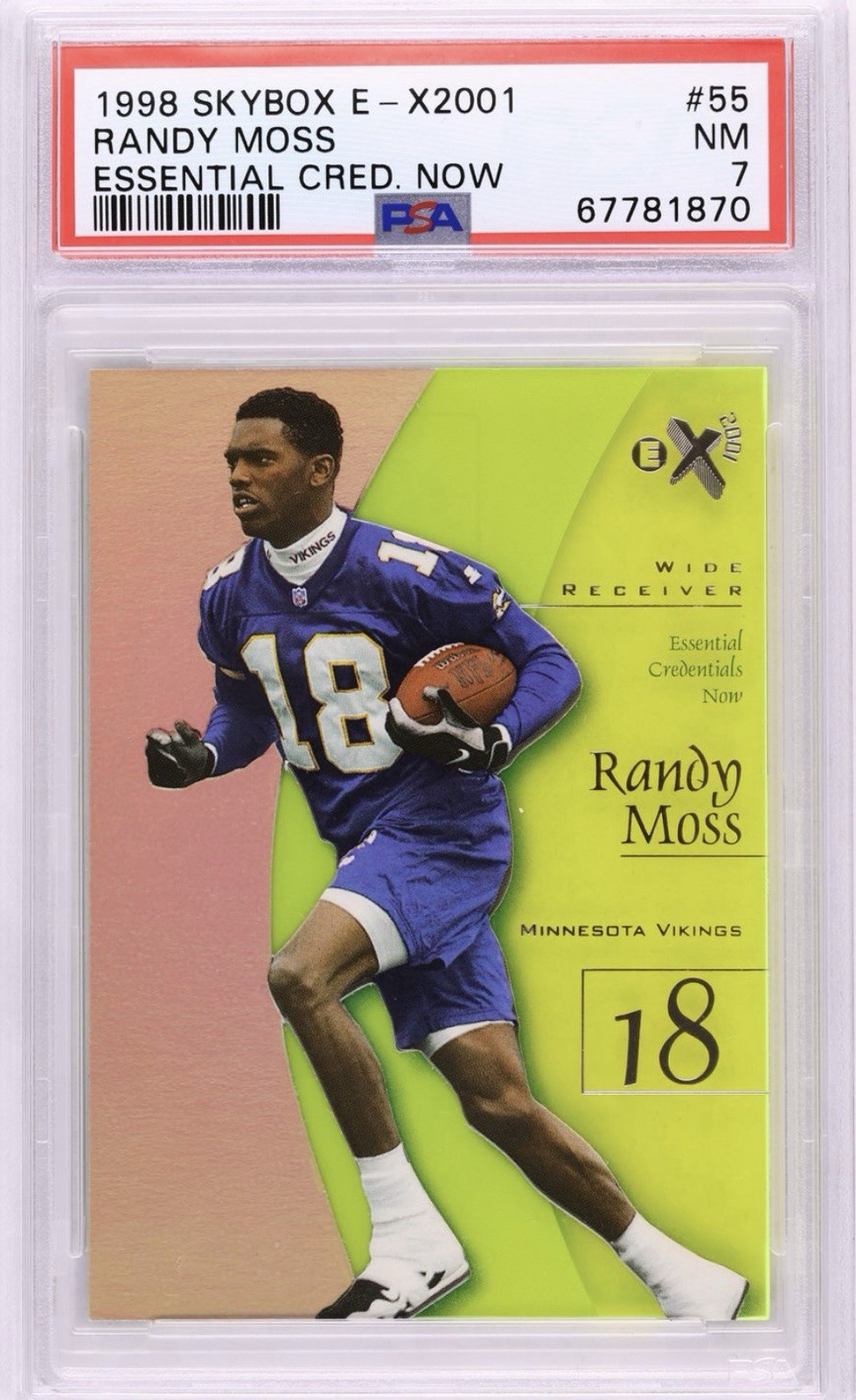 1998 Skybox E-X2001 Essential Credentials Now Randy Moss ROOKIE /55 #55 PSA 7