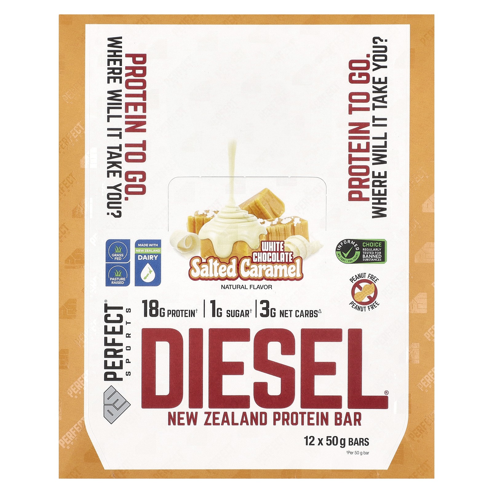 Diesel, New Zealand Protein Bar, White Chocolate Salted Caramel, 12 Bars, 50 g