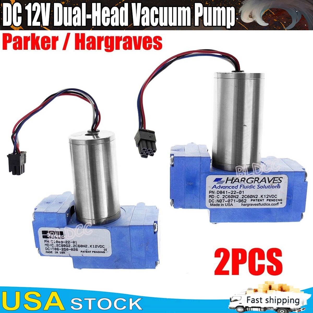 2* Parker/Hargraves Brushless Vacuum Pump Mini Diaphragm Pump Dual Head Air Pump