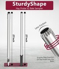 Three SturdyShape Premium Hay Probe V2 Bale Sampler with silver metal and black handles, 27 inch length, on red surface.