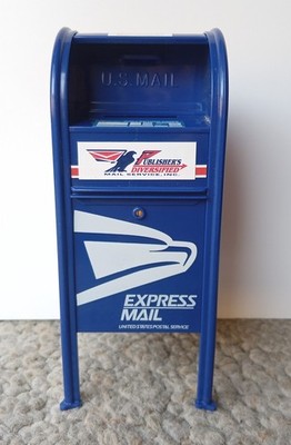 US Postal Service Mail Box Coin Bank 2001 w/ Express Mail 1994 Logo   6.25'' tall