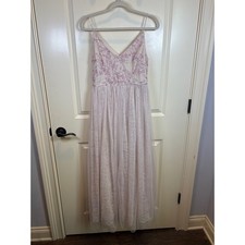 Adrianna Papell Lace Maxi Dress Womens 8P Pink Sequin Fairy Core Soft Girl