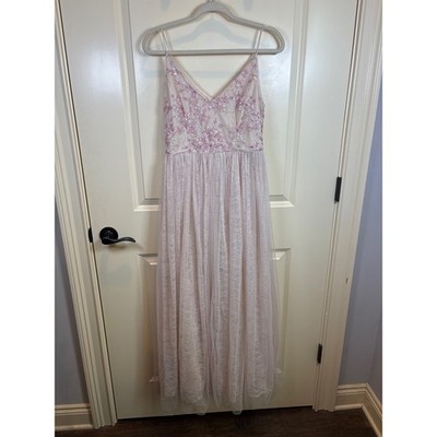 Adrianna Papell Lace Maxi Dress Womens 8P Pink Sequin Fairy Core Soft Girl