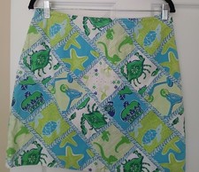 Vtg Lilly Pulitzer Skirt Blue Green Starboard Patch Turtles Crabs Size 10