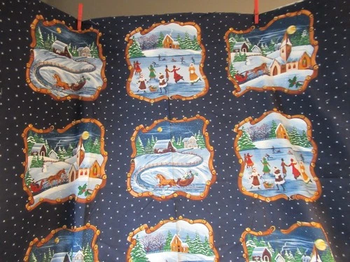 Christmas WINTER  SCENES  24"X44"  6 DIFFERENT SCENES  cotton fabric panel   VTG