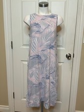 Tahari White Pink Palm Tree Print Tank Dress, Size S