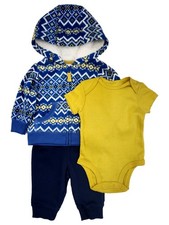 Carters Infant Boys 3pc Blue Sherpa Lined Hoodie Shirt and Pants Outfit 24Months
