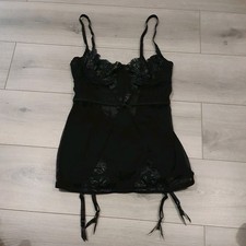 Ann Summers Black Lace & Mesh Cami Suspender Size 12-14 