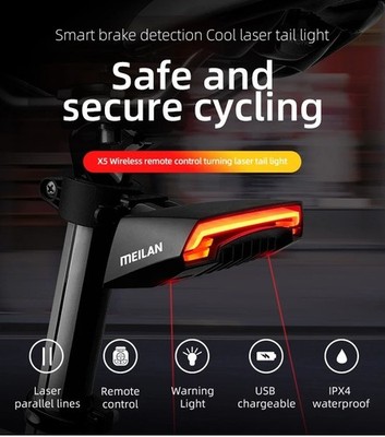 X5 Wireless Remote Fahrrad Rücklicht - Smart Brake Sensor - Laser Spur Blinker