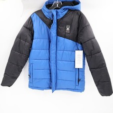 NWT Spyder Puffer Jacket Boys XL Blue insulated hooded full zip pockets outdoor