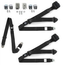 Chevy Impala 1961 - 1964 Standard 3pt Black Retractable Bench Seat Belt Kit W B Chevy Impala 1961 - 1964 Standard 3pt Black Retractable Bench Seat Belt Kit W B