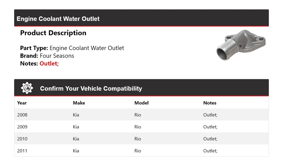 Salida de agua refrigerante motor Kia Rio 2008-2011 4 estaciones 2009 2010 Foto 2 de 3