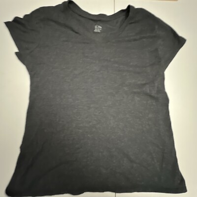 Champion T-Shirt Women's Short Sleeve Dark Gray V-Neck Cotton