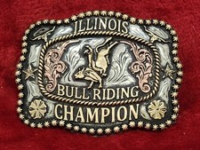 CHAMPION RODEO TROPHY BELT BUCKLE PROFESSIONAL BULLRIDER  ILLINOIS  RARE  99